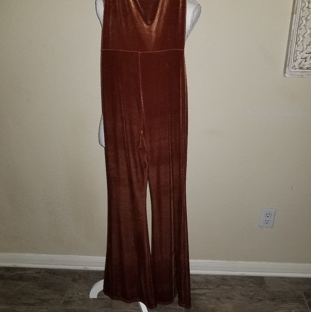 Chocolate Velvet Jumpsuit - Picture 2 of 5